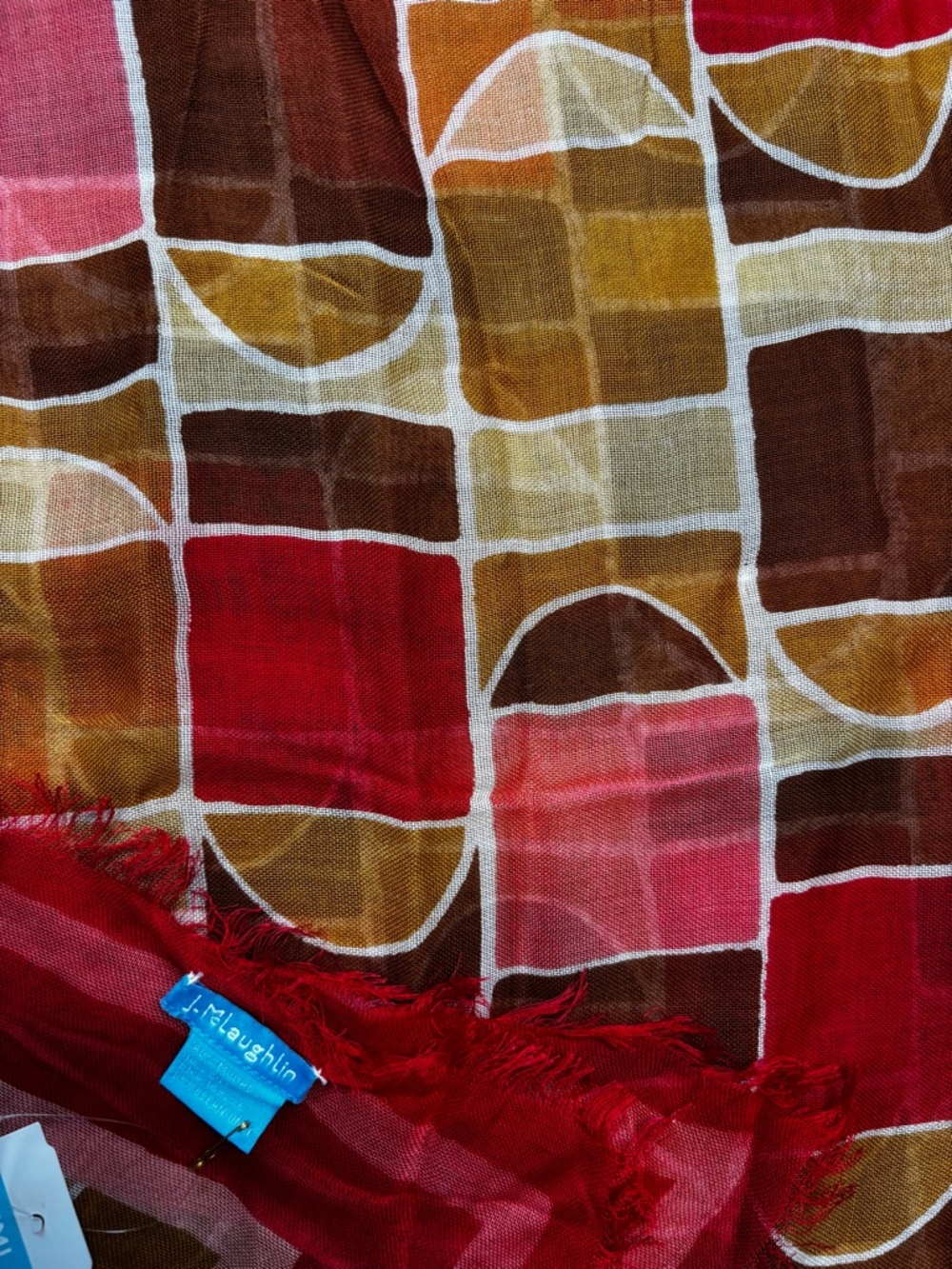 J. McLaughlin Giselle “Carris Scape” Scarf in Red, Pink, Brown & Gold